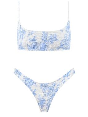 triangl swimwear White and Light Blue Smocked Bikini Set